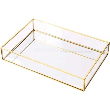 Imagem de Bandeja Decorativa Retangular em Vidro com Fundo Espelhado e Borda Dou
