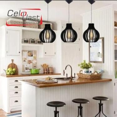 Imagem de Kit com 3 Lustres/Pendentes de Teto em MDF Coquinho para área gourmet,