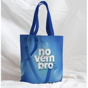 Imagem de Bolsa Sacola Artesanal de Tecido Novembro Azul Laço - Fabrika da Festa