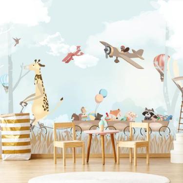 Imagem de Papel de Parede Painel Infantil Animais Aviões 6 rolos - 9m² - Quartin