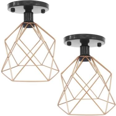 Imagem de 2 Lustres Teto Plafon Industrial Aramado Cálice Retrô Luminária Sobrep