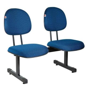 Imagem de Longarina Executiva 2 Lugares Tecido Azul Com Preto - Shop Cadeiras