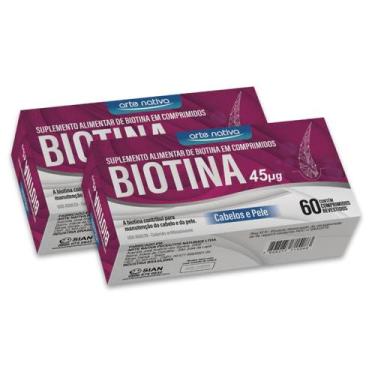 Imagem de Kit 2 Biotina 45µg Cabelos E Unhas 60 Comprimidos - Arte Nativa