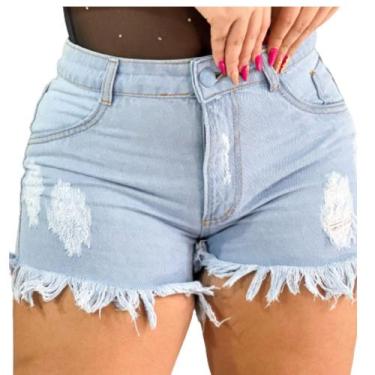 Imagem de Short Jeans Preto Feminino desfiado Curto Cintura Alta - karha confecç