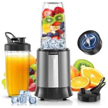 Imagem de Liquidificador Portátil com Capacidade de 800mL e 6 Lâminas de Aço Inoxidável, 1300W, LAMPICK, Cinza