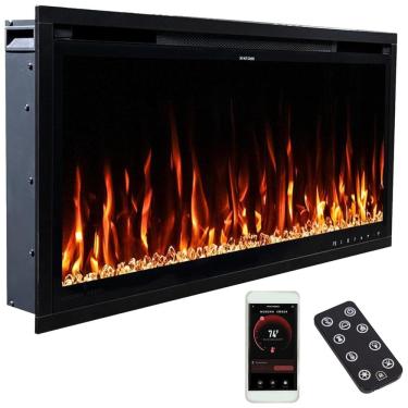 Imagem de Lareira Elétrica Linear Inteligente Modern Ember Aerus de 91 cm, Embutida ou de Parede, Chamas LED Multicoloridas, Wi-Fi, Alexa, Google