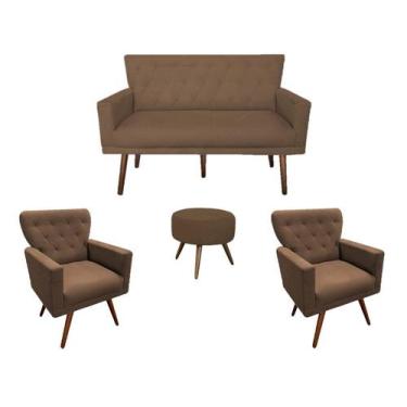 Imagem de Kit Namoradeira + 2 Poltronas Decorativa Aurora + Puff Redondo Suede M