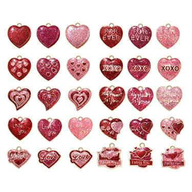 Imagem de VOGUEKNOCK 45 peças de pingentes de coração de strass para fabricação de joias, pingentes de coração fúcsia rosa e vermelho para o dia dos namorados, colar, pulseira, brincos, suprimentos de joias faça você mesmo, 30 glitter styles, cristal de vidro, não sabe