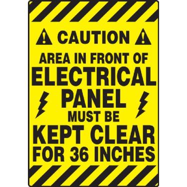Imagem de Accuform Placa adesiva de vinil PSR640 Slip-Gard estilo tapete de piso, área de cuidado na frente do painel elétrico deve ser mantida clara", 50,8 cm x 35,5 cm, preto em amarelo