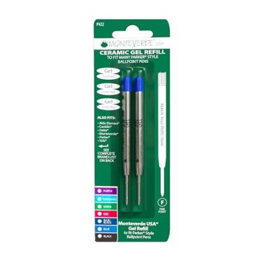 Imagem de Monteverde Refil de caneta esferográfica de gel sem tampa para caber em canetas esferográficas Parker, ponta fina, azul, 2 por pacote (P422BU)