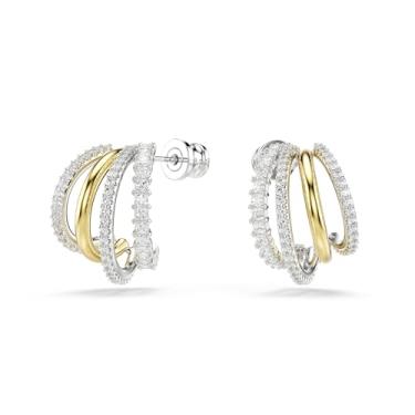 Imagem de Swarovski Brincos de argola Hyperbol, cortes mistos, mini, transparente, acabamento de metal misto, One Size, Zircônia cúbica, Zircônia cúbica