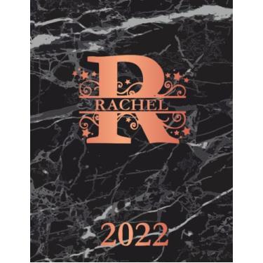 Imagem de Rachel: 2022. Personalized Name Weekly Planner Diary 2022. Monogram Letter R Notebook Planner. Black Marble & Rose Gold Cover. Datebook Calendar Schedule