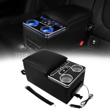 Imagem de TENGBASE Console central organizador de console central, iluminação com carregador rápido de telefone, gaveta de armazenamento espaçosa, porta-copos, compartimentos para telefone, apoio de braço para