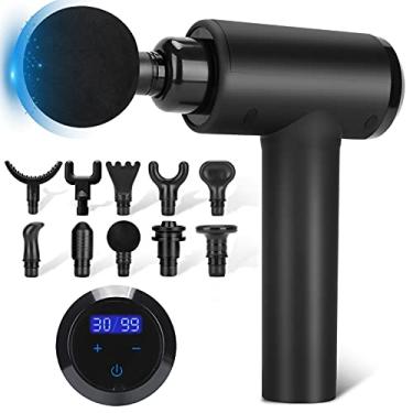 Imagem de Pistola de massagem, tecido profundo, percussão muscular e cabeça de martelo massageador portátil para atletas, alívio da dor, 30 níveis de velocidade, tela sensível ao toque LED,
