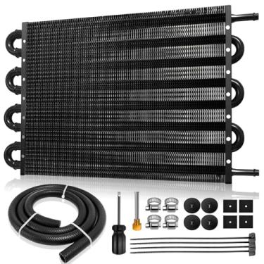Imagem de Resfriador de óleo de transmissão 8 fileiras 5/40.6 cm tubo de 8 passagens de alumínio e kit de refrigerador de aleta com montagem de mangueira de radiador kit de refrigeração universal para Ford,