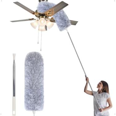 Imagem de Espanador de Pó para Teto Telescópico Extensível Até 2,80m com Haste Flexível De Microfibra em Inox Retratil para Limpeza de Áreas Altas e Difíceis Premium