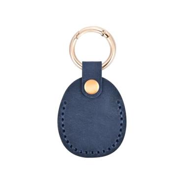 Imagem de Suporte de Airtag Apple de couro genuíno azul, rastreador de GPS, acessórios de chaveiro de AirTag, capa de GPS com chaveiro para chaveiro, carteira, bagagem, gato, cachorro, animais de estimação