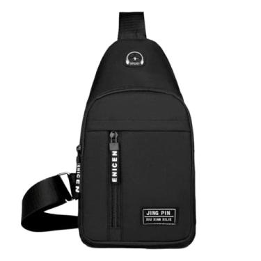 Imagem de Bolsa Transversal Masculina com Saída para Fone, Alça Ajustável, Impermeável, Preta