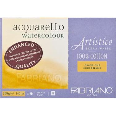 Imagem de Fabriano Artistico Bloco de aquarela extra branco, 63,5 kg/300 g/m², prensa a frio, 20 folhas, 18 x 25,4 cm