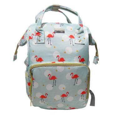 Imagem de Mochila Maternidade Azul Claro Bolsa Bebe Flamingo Impermeavel - Brasl