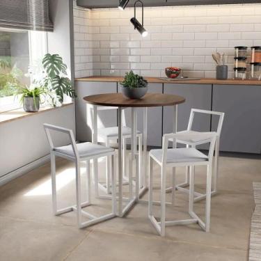 Imagem de Conjunto Mesa Redonda Imbuia 4 Cadeiras Pequena Estofado Industrial Wh