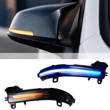 Imagem de Yoegerery 2 peças de luzes de seta sequenciais de LED dinâmicas compatíveis com bmw 1 2 3 4 Series X1 F20 F22 F30 F34 F32 E84 i3 acessórios lâmpada sequencial de seta de seta (amarelo-azul)