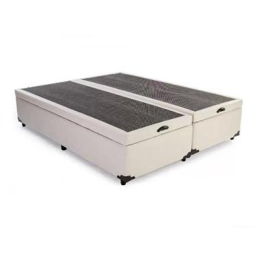 Imagem de Cama Box Queen Size Com Baú Bipartido, Sintético Bege RC - Real Comfor