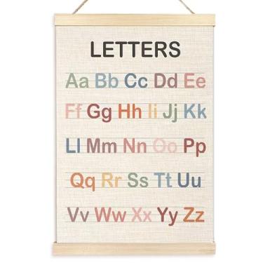 Imagem de Ecezatik Moldura de pôster educacional com letras do alfabeto, decoração de sala de aula boho, faixa de pôsteres de aprendizagem do alfabeto ABC para berçário, sala de jogos, sala de aula, decoração
