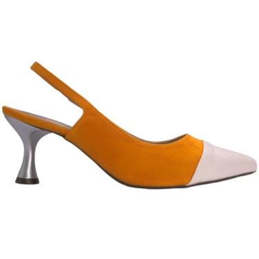 Imagem de Scarpin Bicolor Aberto Atrás Salto Fino Confort 191 (Off White, BR, Adulto, Numérico, 36)