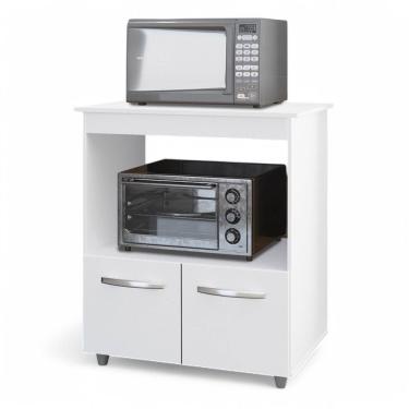 Imagem de Balcão Cozinha Para Forno Micro-ondas Multiuso Angel 02 Portas Branco - Desk Design