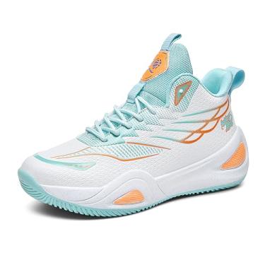 Imagem de Novetra Tênis de basquete neutro unissex cano alto antiderrapante luz noturna tênis de corrida resistente ao desgaste calçados esportivos(White-green,34 BR)