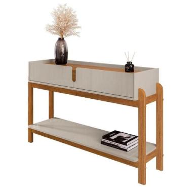 Imagem de Aparador De Sala 2 Gavetas 130cm Nay C14 Off White/cedro - Mpozenato