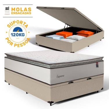 Imagem de Cama Box Baú com Colchão de Molas Ensacadas Pillow Top Supreme Lux Casal 138cm