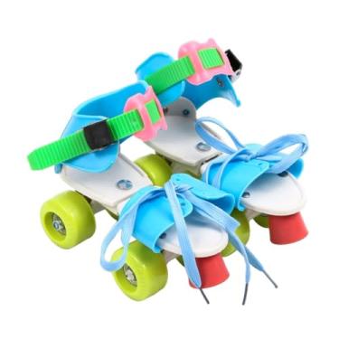Imagem de simhoa Patins de rolos ajustáveis ​​para crianças, 4 rodas, patins de treinamento fácil, fila dupla, para meninos e meninas de 3 a 6 crianças iniciantes, Azul Colorido