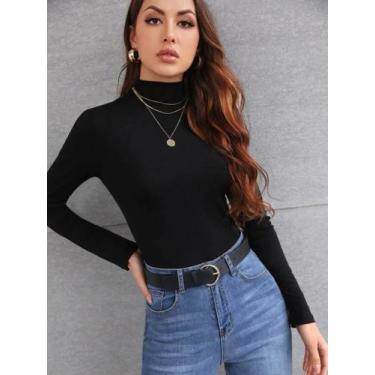 Imagem de Body feminino cacharrel gola alta manga longa basico - OTZ, Preto, M(3