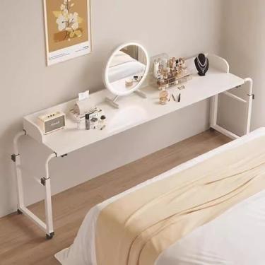 Imagem de Mesa de cama com rodinhas médicas, bandeja de alimentos, mesa de computador, mesa sobre a cama com rodas, altura e comprimento ajustáveis sobre a cama com defletor de mesa