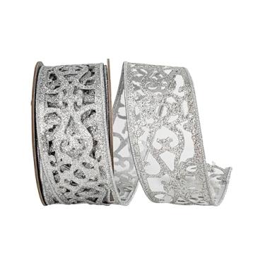 Imagem de Reliant Ribbon Fita de borda com fio recortada de opulência com glitter, prata