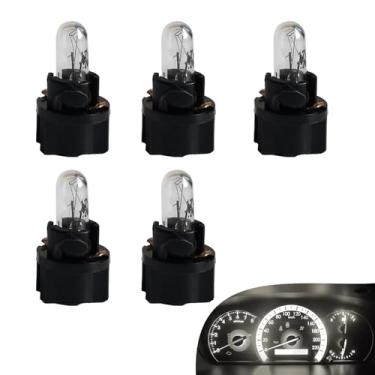 Imagem de YYTQP 5 peças T5 12V 1,2W lâmpadas de painel, lâmpada em miniatura, luz de instrumento para carro interno com soquete giratório, lâmpada de iluminação universal para carro (branco #D401)