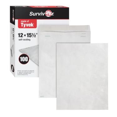 Imagem de Quality Park Envelopes de envio Survivor Tyvek, 30,48 cm x 38,88 cm, material DuPont leve e forte, fechamento de destacar e selar, 100 envelopes brancos por caixa