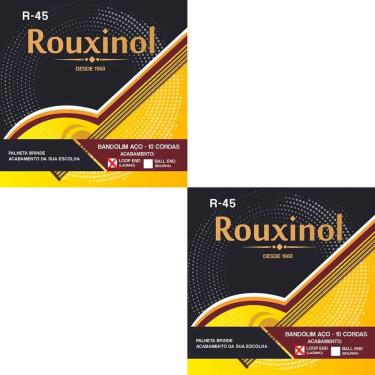 Imagem de Kit 2 Encordoamento Bandolim 10 Rouxinol R-45 Cordas Aço Laço Clássico