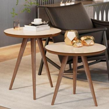 Imagem de Conjunto Mesa Lateral Sofá Sala Pés Palito Off White Freijó - CasaH