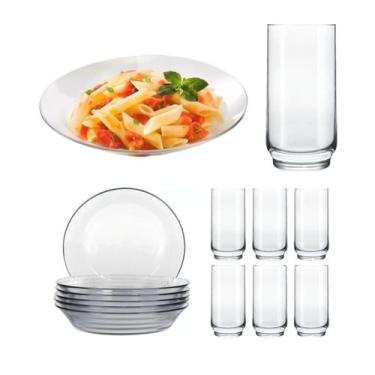Imagem de Kit 6 Copos Lights Vidro 410ml Transparente Com 6 Pratos Lisos Fundo -