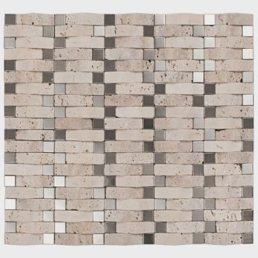 Imagem de Pastilha Mesclada de Mármore e Inox 33,5cm x 30,5cm Glass Mosaic (Placas)