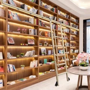 Imagem de Hardware de escada deslizante Full Set Library Rolling Ladder Track Kit, Faixa de trilho de escada da biblioteca de aço inoxidável, estante de livros/barra/armário Rolling escadas, com rolo