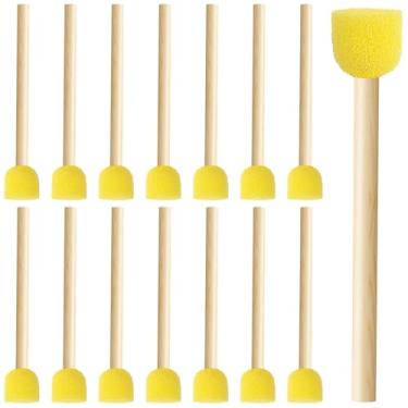 Imagem de Pndeyo 15 pincéis de esponja de 0,54 polegadas para pintura, pincéis redondos de espuma com cabo de madeira, ferramenta de coloração de pincel de tinta de esponja para artes e artesanato DIY - amarelo
