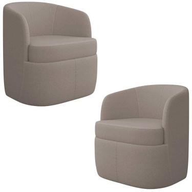 Imagem de Kit 2 Poltronas Giratória Decorativa Para Sala Dandara K04 Bouclê Bege Escuro - Mpozenato