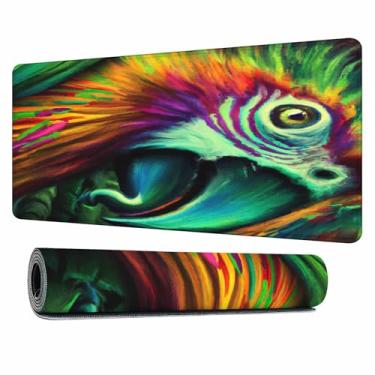 Imagem de Y YIHANGBEST Tapete de rato com pintura digital, papagaios, tapete de mesa, colorido, abstrato, pássaro, grande, tapete de jogos, para teclado PC, casa, escritório, 35,4 x 15,17 cm