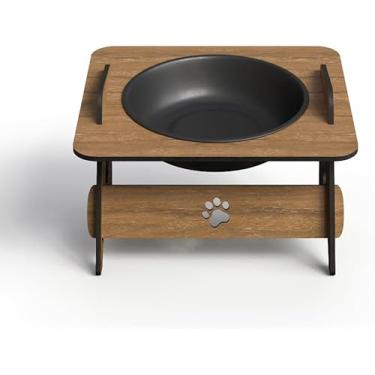 Imagem de Comedouro Elevado Suspenso Tabaco MDF Gato Cachorro Bebedouro Pet (Unitário Marrom)