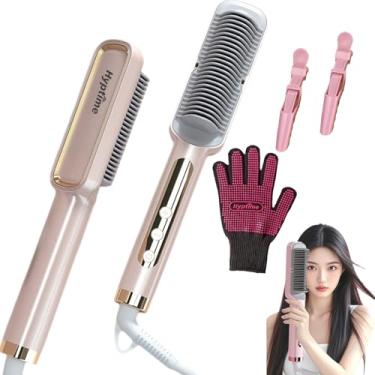 Imagem de Hyptime 2 em 1 escova de alisamento de cabelo, MCH Fast 20s Heating Tech com segurança Auto-Off, 15 ajustes de temperatura e anti-escaldante com tensão dupla universal (Rosa-ouro)
