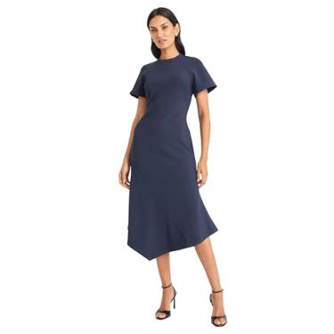 Imagem de Maggy London Vestido feminino elegante midi assimétrico com bainha e manga curta, corpete justo e versátil, Blazer azul-marinho, 46